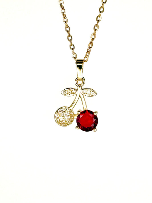 Collier Cherry Rouge & Doré avec Strass