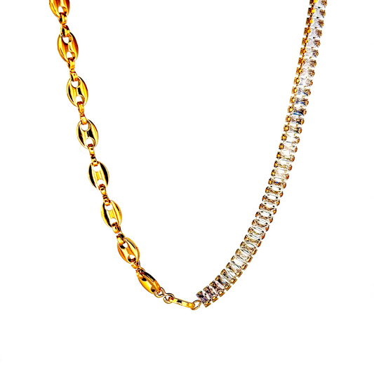Collier mi-Strass mi-Graînes de café Dorées