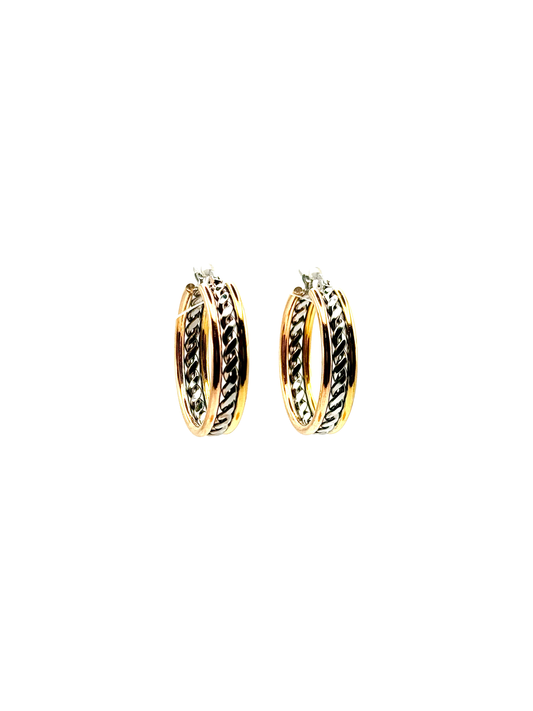 Boucles d'Oreilles Tricolore Effet Torsade en Sandwich