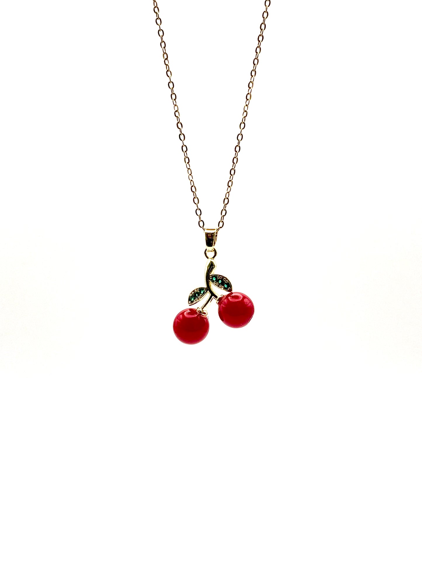 Collier Cherry Rouge à Pétales Vertes