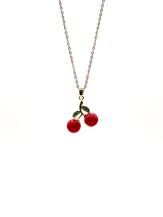 Collier Cherry Rouge à Pétales Vertes