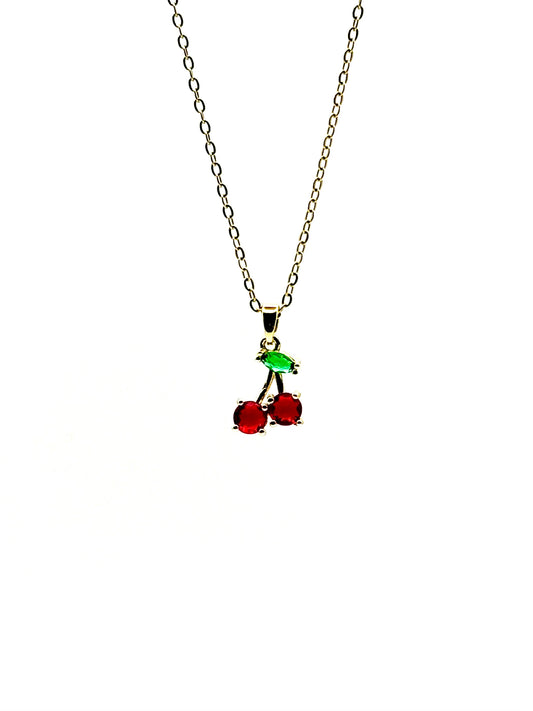 Collier Cherry Rouge à Pétale Verte